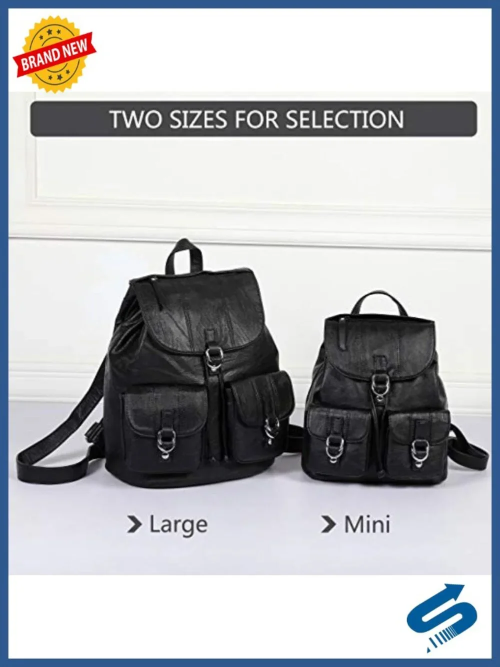 Faux Leather Buckle Flap Drawstring Backpack Purse with Two Front Pockets for